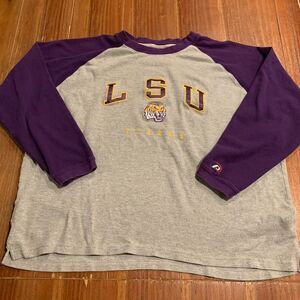 LSU College Tigers Embroidered Gray Purple Waffle Knit Men’s Shirt 2XL